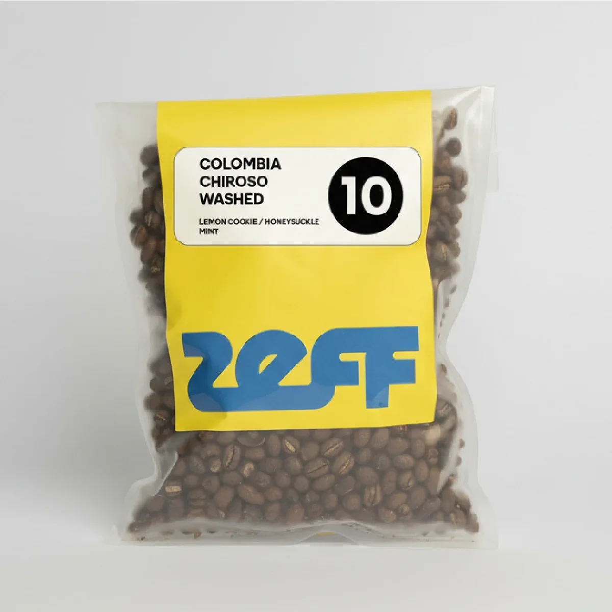 A ZEFF whole-bean bag of Colombia Chiroso, washed.